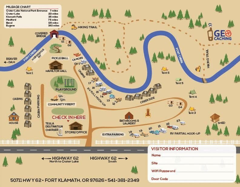 Illustrated property map of Crater Lake Resort